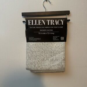 ELLEN TRACY SHOWER CURTAIN WHITE/SILVER 100% POLYESTER 70 X 72 NEW